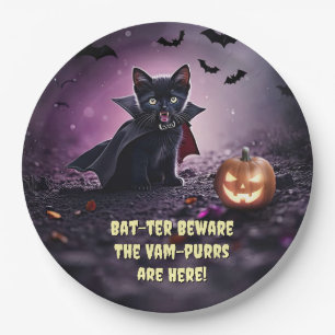 Halloween Vampire Black Kitten Cats Paper Plates