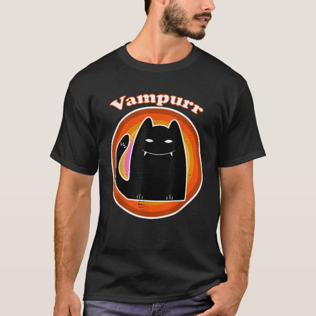 Halloween Vampire Black Kitten Dracula Vampurr Cat T-Shirt (Front)