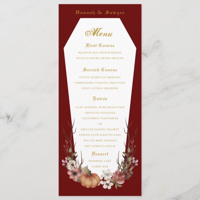Halloween Vampire Coffin Wedding Party Menu (Front)