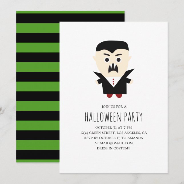 Halloween vampire costume party. Scary Dracula Invitation (Front/Back)