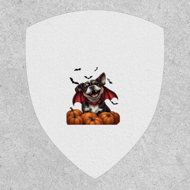 Halloween Vampire Dog with Pumpkins Classic T-Shir Patch (Front)