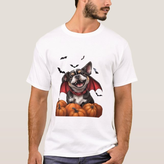Halloween Vampire Dog with Pumpkins Classic T-Shir T-Shirt (Front)
