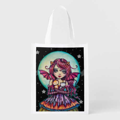 Halloween Vampire Fairy with Two Cats Grocery Bag