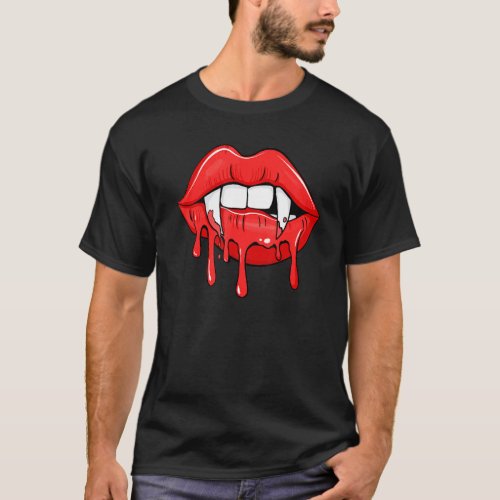 Halloween Vampire Fangs Female Lips Blood T_Shirt