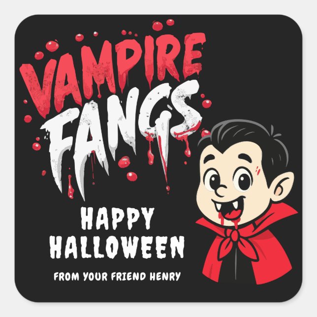 Halloween Vampire Fangs Square Sticker (Front)