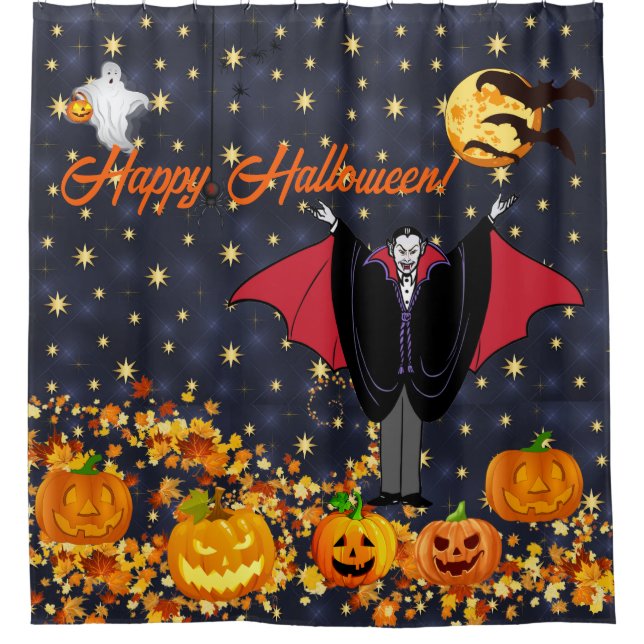 Halloween Vampire Ghost Pumpkins Personalize Shower Curtain (Front)