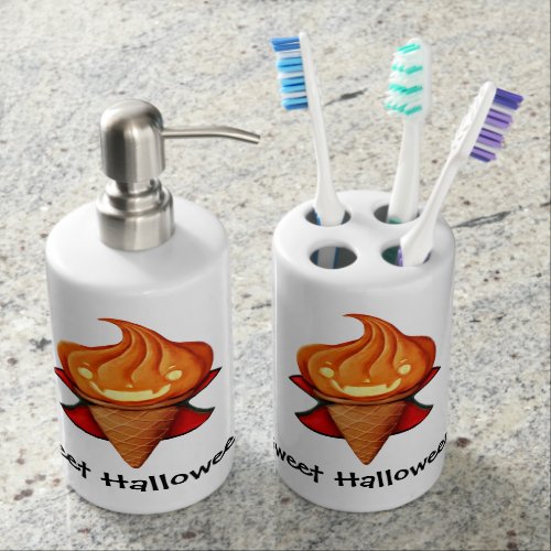 Halloween Vampire Pumpkin Ice Cream Soap Dispenser And Toothbrush Holder