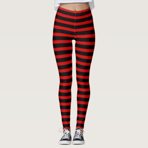 Halloween Vampire Red and Black Stripes Costume Leggings