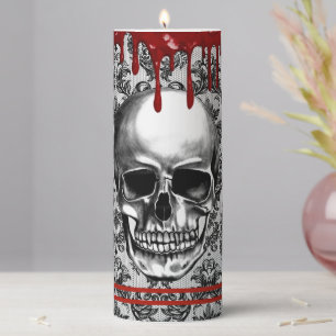 Halloween Vampire Skull Gothic Black Lace Blood Pillar Candle