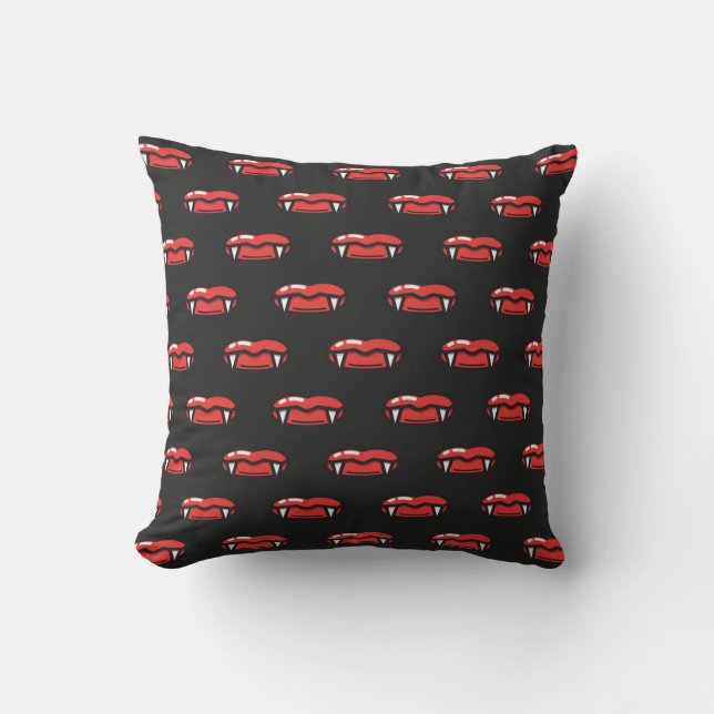 Halloween Vampire Teeth Horror Spooky Red Lips Throw Pillow (Front)
