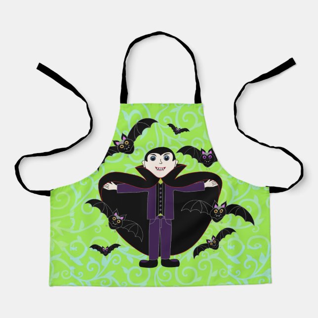 Halloween Vampire with Bats Green Apron (Front)
