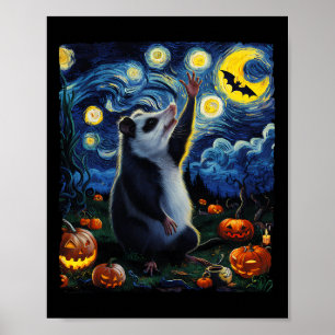 Halloween Van Gogh' Starry Night Opossum Pumpkins Poster