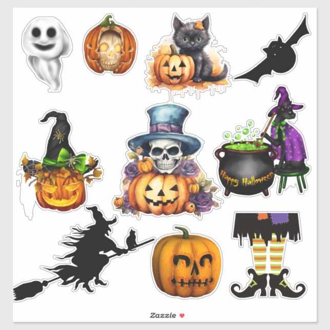 Halloween Variety Custom-Cut Vinyl Stickers (Sheet)