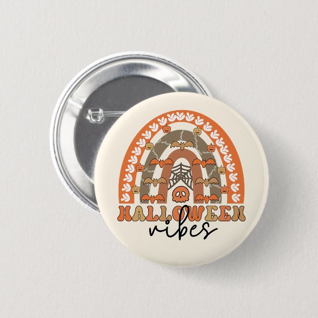 Halloween Vibes Boho Rainbow Fall Halloween Button (Front & Back)