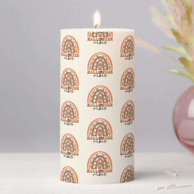 Halloween Vibes Boho Rainbow Fall Halloween Pillar Candle (In Situ)