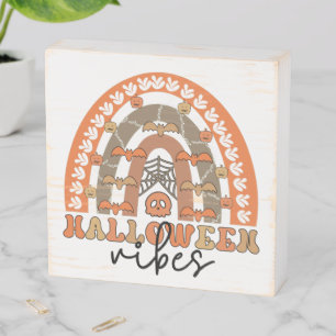 Halloween Vibes Boho Rainbow Fall Halloween Wooden Box Sign