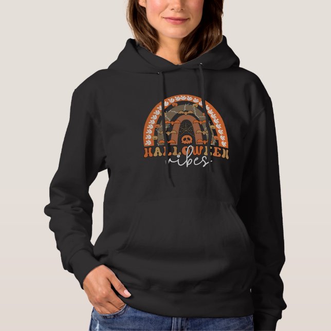 Halloween Vibes Boho Rainbow Fall Spooky Hoodie (Front)