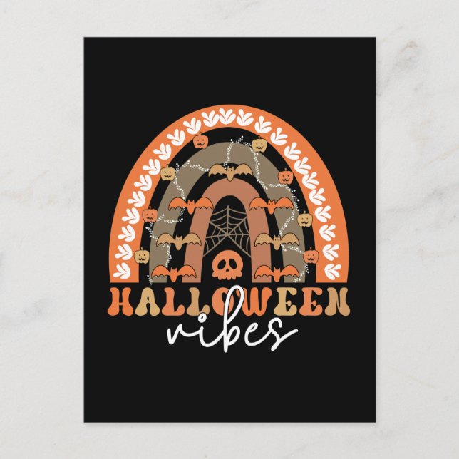 Halloween Vibes Boho Rainbow Fall Spooky Postcard (Front)