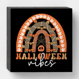Halloween Vibes Boho Rainbow Fall Spooky Wooden Box Sign