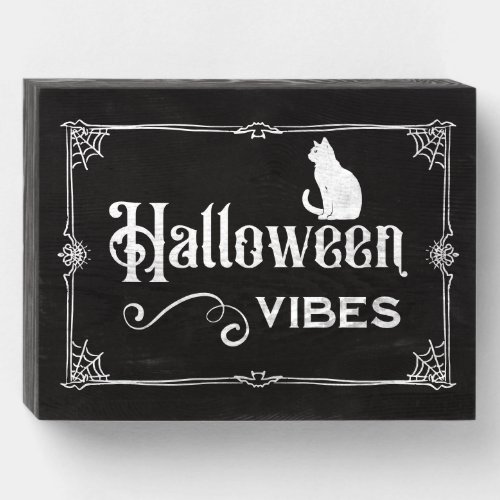 Halloween Vibes Cat Spider Web Wooden Box Sign