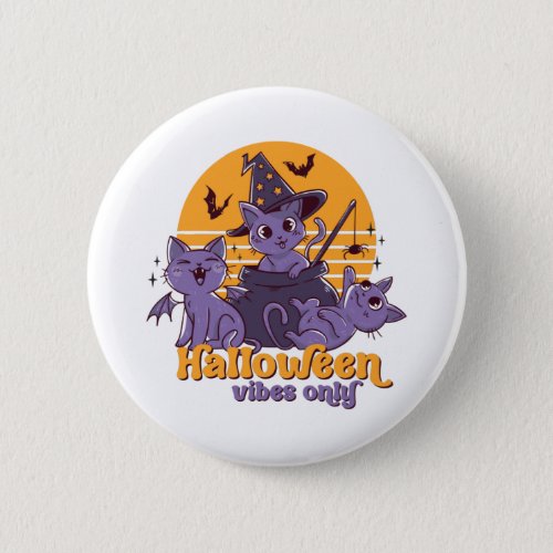 Halloween Vibes Cute Witch Kittens and Vampire Cat Button