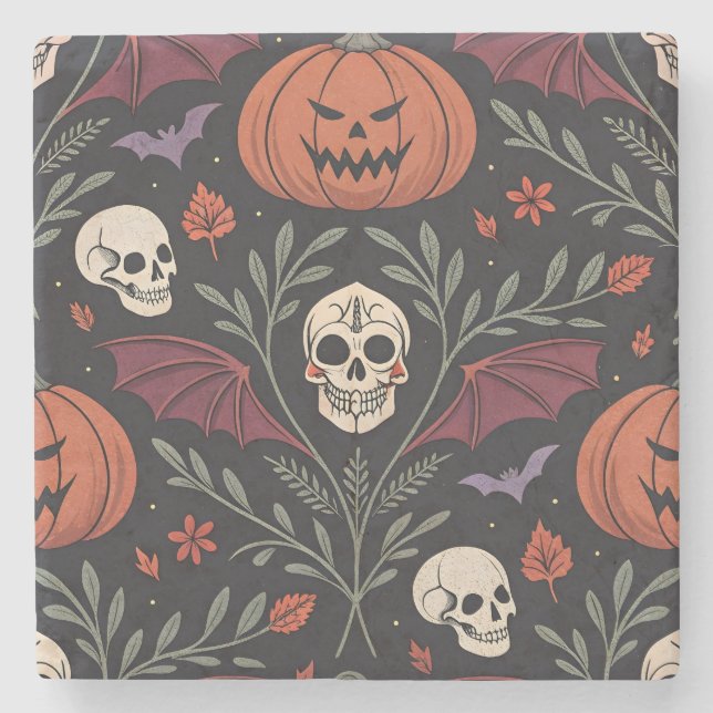 Halloween Vibes Pattern Stone Coaster (Front)