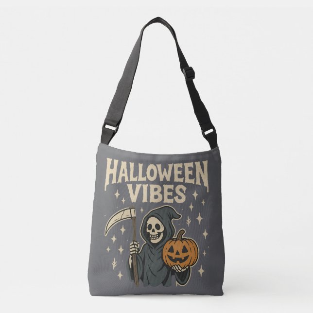 Halloween Vibes Reaper -Gray  Crossbody Bag (Front)