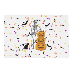 Halloween vibes skeleton black cat placemat