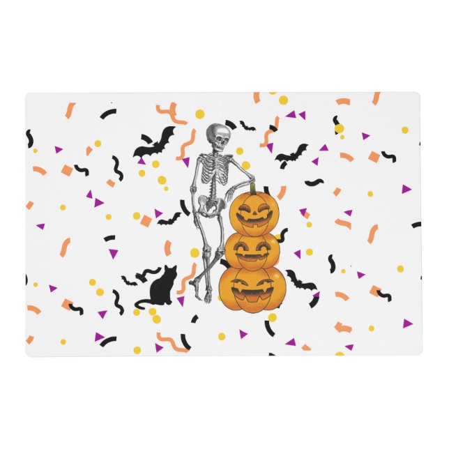 Halloween vibes skeleton black cat placemat (Front)