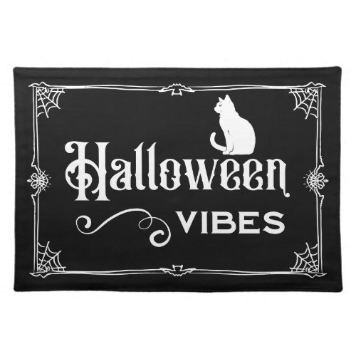 Halloween Vibes Spooky Cat Black Cloth Placemat