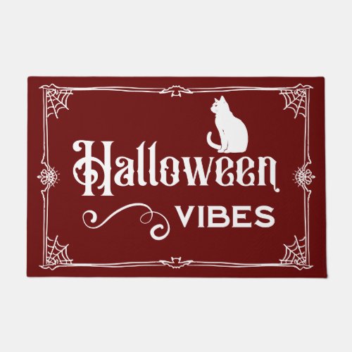 Halloween Vibes Spooky Cat Maroon Doormat