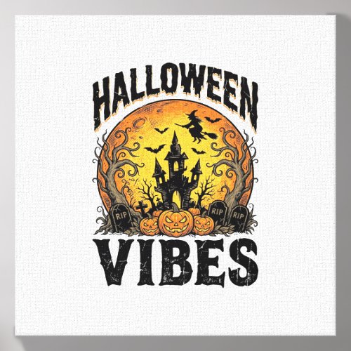 Halloween Vibes Vintage Haunted Moon Shirt Design_ Canvas Photo Tile