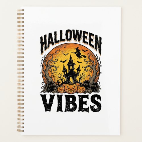 Halloween Vibes Vintage Haunted Moon Shirt Design_ Planner