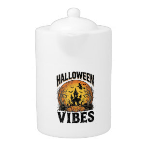 Halloween Vibes Vintage Haunted Moon Shirt Design_ Teapot