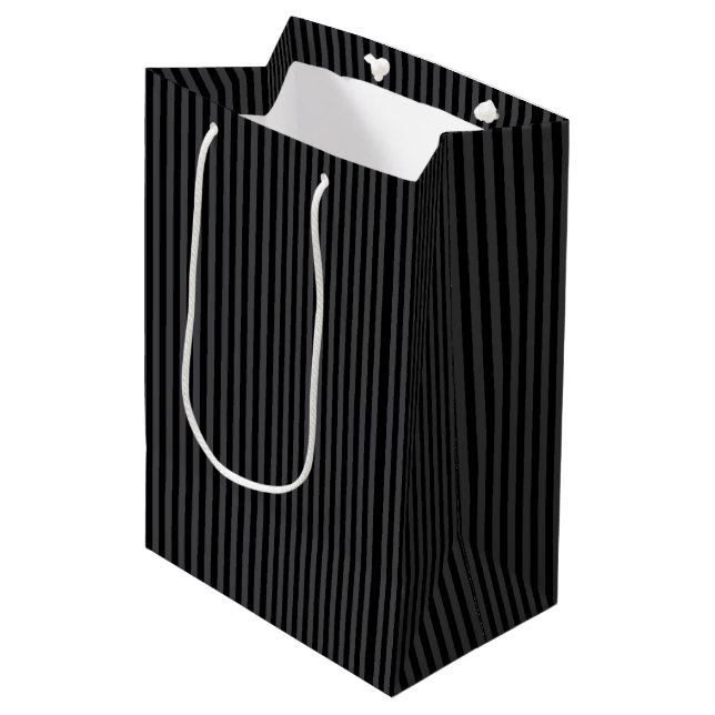 Halloween Victorian Black & Gray Vertical Stripes Medium Gift Bag (Front Angled)