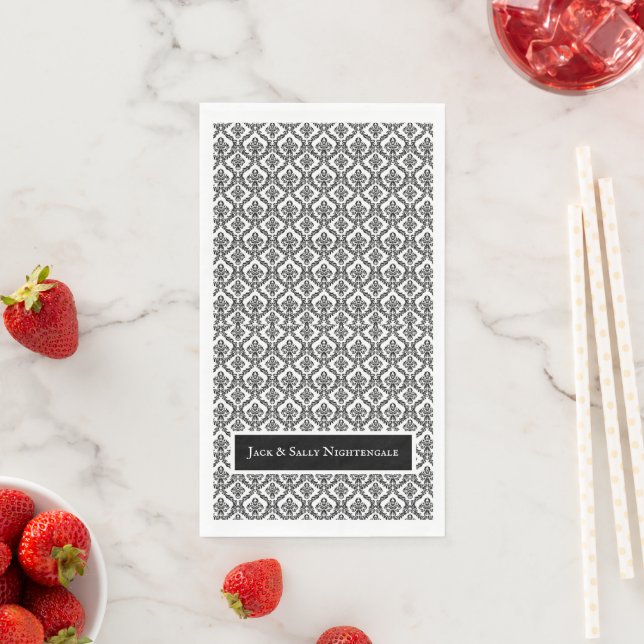 Halloween Victorian Damask Brocade Black on White  Paper Guest Towels (Insitu)