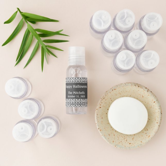 Halloween Victorian Damask White Travel Bottle Set Hand Sanitizer (Laydown)