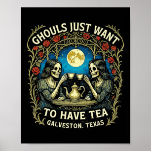 Halloween Victorian Ghostly Skeleton Ladies Drinki Poster
