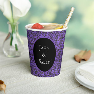 Halloween Victorian Purple & Black Brocade Damask Paper Cups