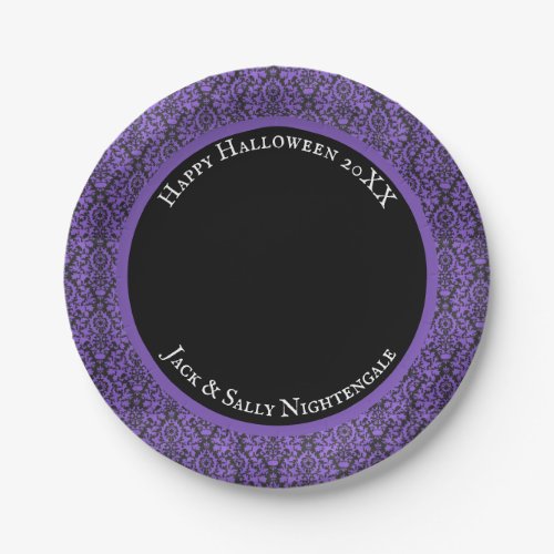 Halloween Victorian Purple  Black Brocade Damask Paper Plates