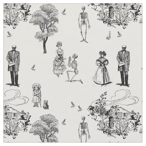 halloween victorian skeleton toile skull fabric