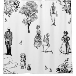 halloween victorian skeleton toile skull shower curtain