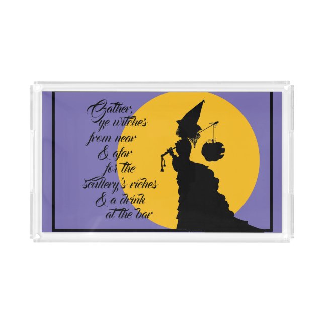 Halloween Victorian Witch and Old English Poem Acrylic Tray (Front)