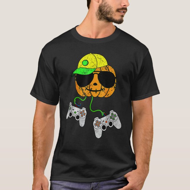 Halloween Video Game Controller Pumpkin  Gamer Cos T-Shirt (Front)