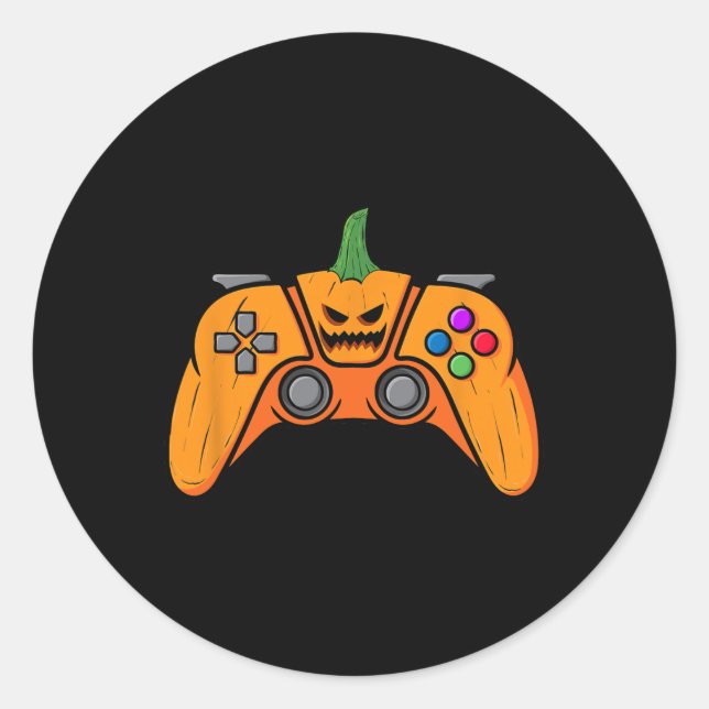 Halloween Video Game Controller With Pumpkin Face  Classic Round Sticker (Front)