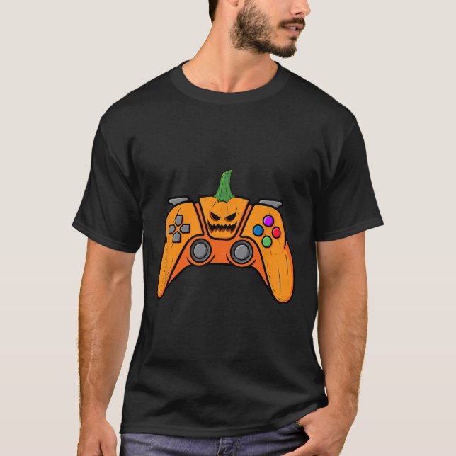 Halloween Video Game Controller With Pumpkin Face  T-Shirt (Front)