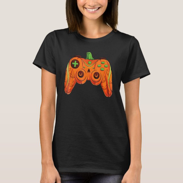 Halloween Video Game Controller With Pumpkin Face  T-Shirt (Front)