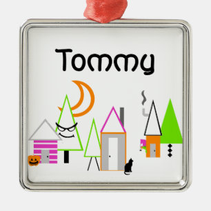 halloween village custom black orange purple metal ornament