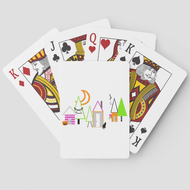 halloween village custom black orange purple poker cards (Back)