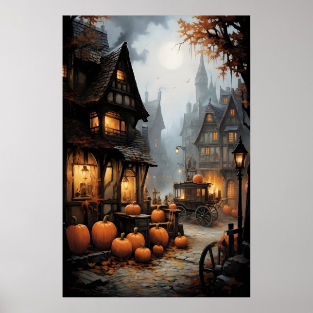 Halloween Village Print, Old Germany, Dark Poster (Front)